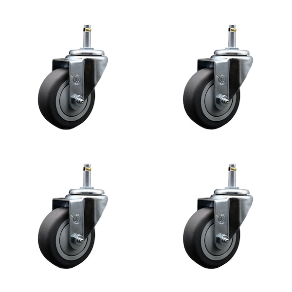 3.5'' Thermo Rubber Wheel Swivel 7/16'' Grip Ring Stem Caster Set, 4PK